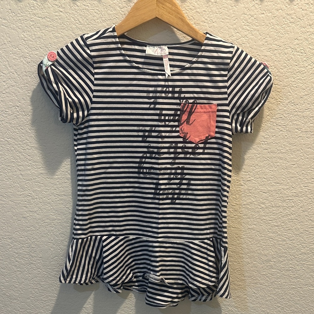 Matilda Jane Black and White Striped Tee with Pink Pocket
